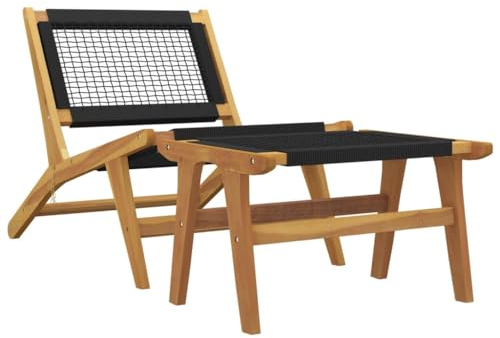 vidaXL Solid Wood Teak Garden Chair with Footrest - Foldable Patio Lounger with Polyester Seat, Durable & Weatherproof for Outdoor/Terrace