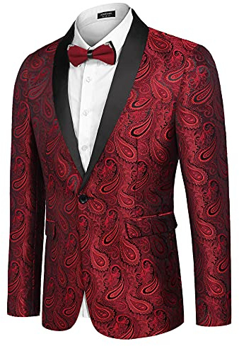 COOFANDY Vestes de dîner cachemire pour homme - Blazer coupe régulière - Veste de smoking rétro - Manteau intelligent à un bouton - Costume à revers - Rouge - M, A, M
