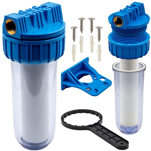 KNM TRADE Filtro Acqua 3/4 Filetto Interno con Cartuccia Sostituibile Pressione Max 8 Bar per Pompe da Giardino e Impianti Domestici