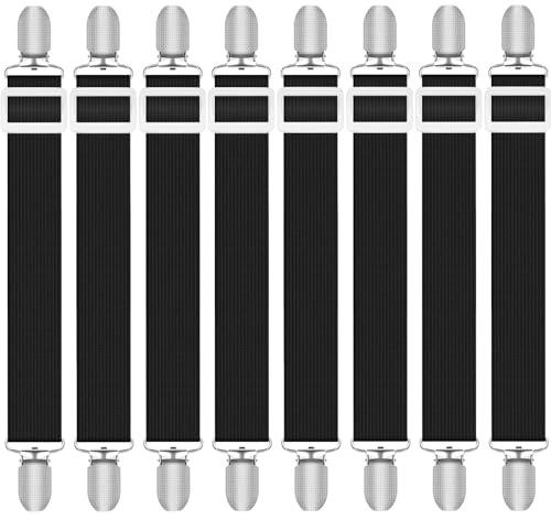 Quelcc Ferma Lenzuola 8 Pezzi(30cm-130cm), Tendi Lenzuola con Clip in Metallo, Elastici per Lenzuola per Lenzuola, Materasso, ASSE da Stiro o Divano, Tenditori per Lenzuola Regolabili Nero