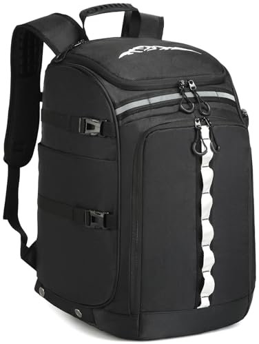 FRETHIND Skischuhtasche mit Helmfach Skirucksack 65L Nylon Skischuhrucksack mit Helmtasche Skitasche Skisack für Skistiefel Schlittschuhe Inline-Skates Schwarz