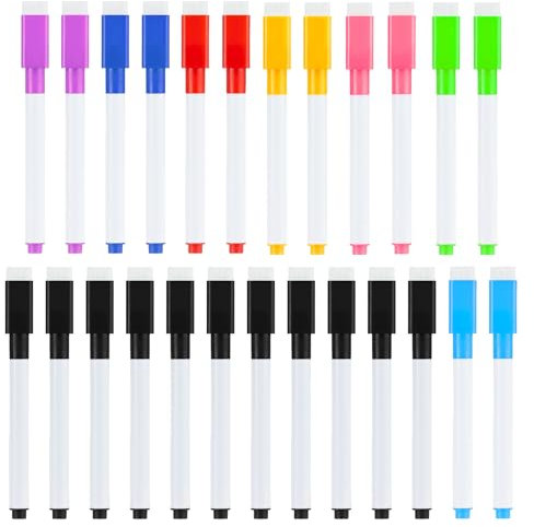 Mooshy Whiteboard Marker, 25 Stück Whiteboard Stifte 8 Farbe Folienstift Abwischbar Whiteboard Marker Magnetisch mit Feiner Spitze und Radiergummi Für Kinder, Schulbedarf, Büro, Familie
