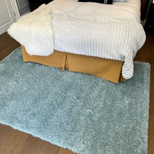 Shaggy Duck Egg Blue Soft Insulating Rug High Pile Thick Solid Colour Warm Touch Living Area Bedroom Rugs 160cm x 230cm (5ft 3 x 7ft 7)