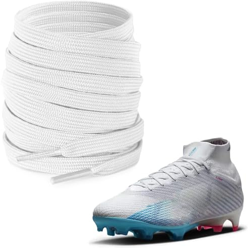 UamGlsob Lacci da calcio da 6mm per scarpe Nike Mercurial, lacci piatti e sottili in cotone come stringhe di ricambio per scarpe da football (White, 47/120cm)