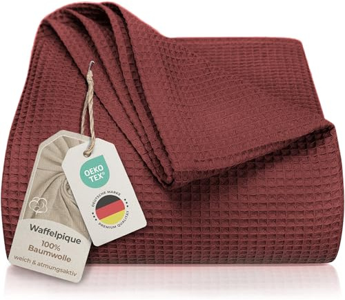 LAYNENBURG Premium överkast 220 x 240 cm, XXL – våffelpiké, 100 % bomull – lätt filt, våffelutseende – bomullsfilt som sängskydd, sofföverkast, soffskydd – filt (mahogny)