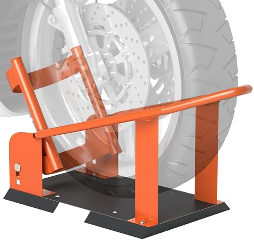 HOMCOM Motorcycle Wheel Chock, 816.5 kg Capacity Heavy Duty Steel Motorcycle Front Wheel Chock Holder with 3 Height Adjustable Holes, Fits 381-533.4 mm Wheels, Orange