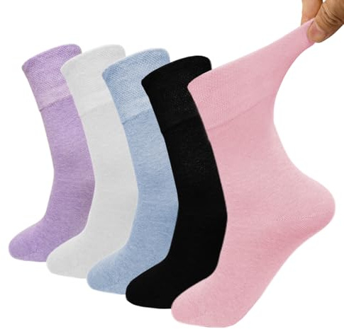 LOFIR Calze senza Elastico Cotone Donna: Calzini Senza Cuciture Morbide e Traspiranti per Mamme Studentesse e Attività Quotidiane Multicolore 5 Paia Taglia 35-38