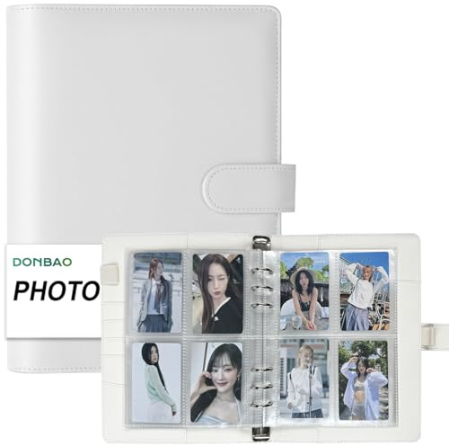 A5 Kpop Photocard Binder, 6 Ring Binder Collector’s Album with 240 Card Slots, PU Leather Binder Cover for Organizing K-Pop, Trading Cards, Game Cards & Memorabilia (White)
