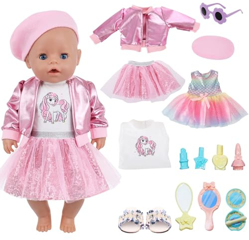Dockkläder 35-43 cm, dockkläder för ny född babydoll, docktillbehör inklusive smink leksaker tofflor glasögon, presenter till flickor barn