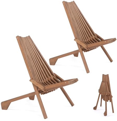 VINGLI The Wooden Slat Patio Chair Features a Foldable Design and is Suitable for Use as a Lounge Chair in Living Rooms, Balconies, and Gardens.(2 Pack)