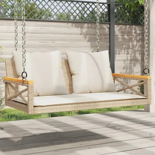 Generico Panchina a Dondolo con Cuscini Beige 109x62x40 cm in Polyrattan,Mobili,Mobili da Giardino,Mobili e sedie da Giardino,Panchine da giardino-368157