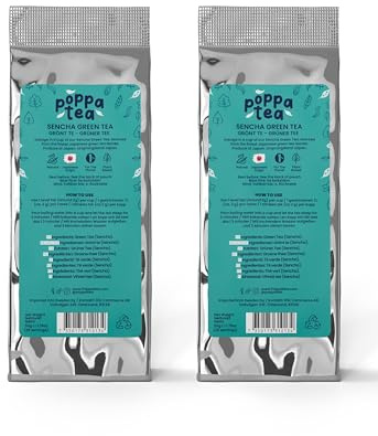 PoppaTea Löst Grönt Te - Japanskt - Grönt te i lösvikt - Gröna Teblad (2 x Refill Pouch (100g), Sencha)