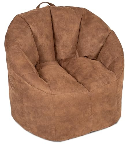 Big Joe Milano Bean Bag Chair for Kids, Teens, Adults, Chestnut Vegan Suede, Lightweight Seat for Reading Nook and Gaming, 2.5 Foot Refillable