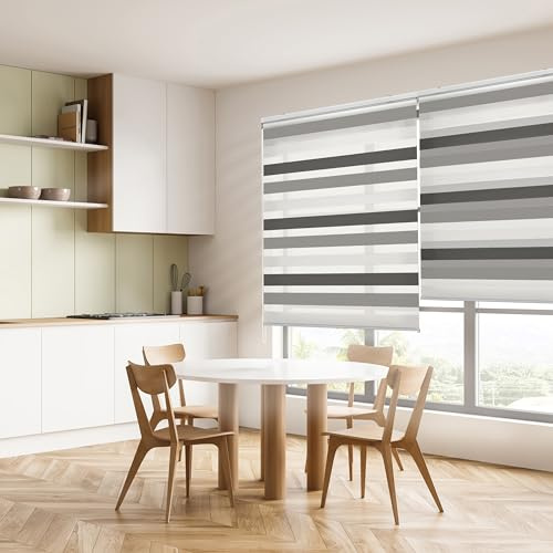 Blindecor Lira duo rollo tag und nacht , tricolor Braun, Grau, Weiß - 120 x 180 cm (Breite x Länge). Stoffgröße 117 x 175 cm. Doppelrollo für fenster