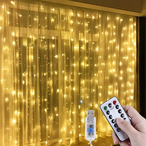Anpro Tenda luminosa 3m x 3m - 300 LED Luci Natale, 8 Modalità per Partito Decora Inatalizi Interne Esterne Matrimoni Matrimonio, Bianco Caldo