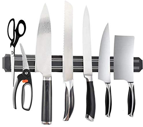 Magnetic Knife Strip Holder Rack Tool Bar Magnet 15 Inch Multipurpose Knife Rack Strong Powerful Kitchen Storage Display Organizer Easy Install Secure Safe Laundry Garage Workshop Shed (Black)