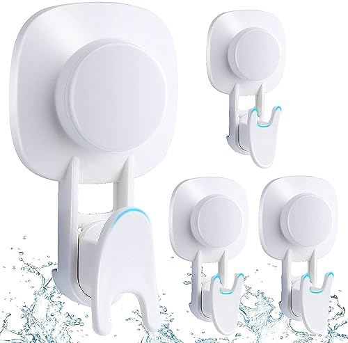 Luxear 4 Pack Saugnapf Haken Ohne Bohren, 2 in 1 Einzelhaken Doppelhaken, 5KG Belastbar, 360 Grad drehbare saugnäpfe, Vakuum Saughaken Extra Stark für Fenster Glas Bad Küche Badezimmer Dusche
