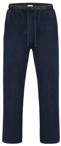 COOFANDY Jean Homme Droit Extensible Pantalon Décontracté Taille Élastique avec Cordon Poches Cargo Bleu Marine L