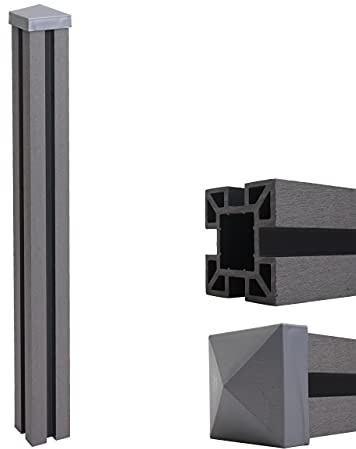 Mendler WPC-Pfosten Sarthe-WPC-Zaun, Pfeiler Pfahl, Stecksystem - 98cm, grau