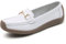 Rodawu Women Leather Loafers - Ladies Moccasins, Flat Shoes, Casual Comfy Walking & Driving Shoes - White, 6 UK