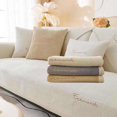 LINGKY Funda Sofa Chaise Longue 1 2 3 4 Plazas Protector Cubre Sofa, Cubre Sofá Ajustable y Lavable, Funda de Sofa Súper Suave para Chaise Longue Izquierda y Derecha (70x70cm, Crema)