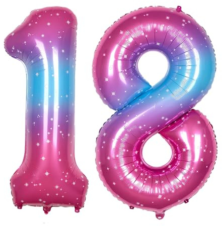 Ponmoo 40 inches Foil Balloons Numbers 18/81 Pink-Blue Gradient (101cm), Inflatable Helium or Air, Giant Balloon Number 0-9, 10-100, Grand Balloons for Anniversary Wedding Birthday Party Decoration