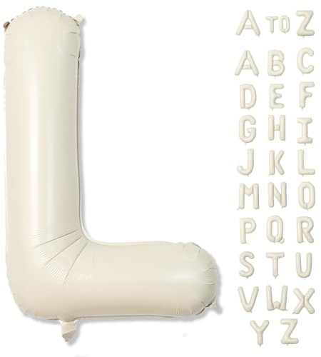 Lettere per palloncini con nome crema, grande alfabeto in Mylar elio L personalizzato palloncino lettera beige decorazione, 102 cm gonfiabile bianco sabbia lettera L Foil personalizza palloncini per