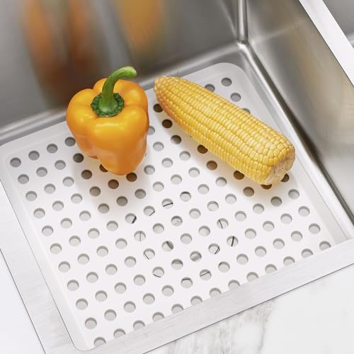 Bligli Small Sink Mat,2 Pack White 11.2x12.7inch Sink Protector Mats for Bottom of Kitchen Sink, Dish Drying Mat for Dishes and Glassware, Fast Drain