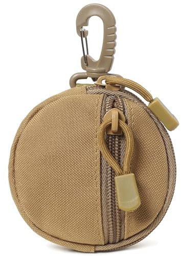 GMYIAK Münzbeutel, runder Münzbeutel mit Reißverschluss und Karabiner, Kleingeldbeutel kleine Organizer, Münzgeldbeutel Schlüsselanhänger Taschen(Braun)