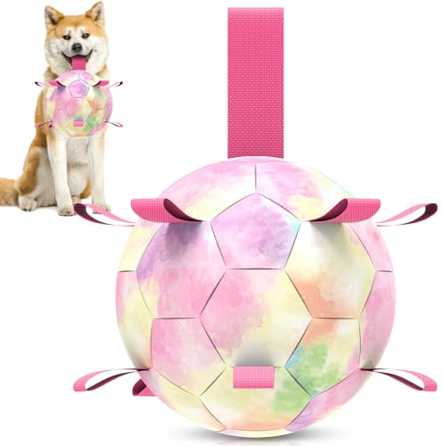 HETOO Dog Balls Dog Football Toys Dog Toy Ball (8 Inch Large Pink) | Durable high bounce floating dog balls, dog water toys, interactive dog ball indoor outdoor play, ideal dog birthday gifts