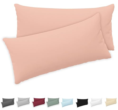 Twinzen® Kissenbezug 40x80 (2er-Set) - 100% Jersey Baumwolle 150 GSM Kissenbezüge - Rosa - Für Kissenbezüge 40x80 cm - Kissenhülle - Kissenbezug mit Reißverschluss - Oeko-Tex Zertifiziert