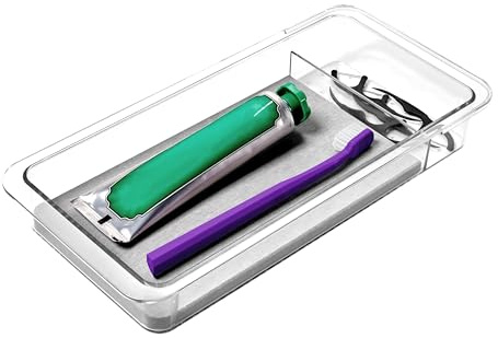 madesmart Dental Tray Drawer Organizer with Drying Stone, Clear Plastic Organizer for Toothbrush, Dental Floss, Water Flosser, Mouthwash
