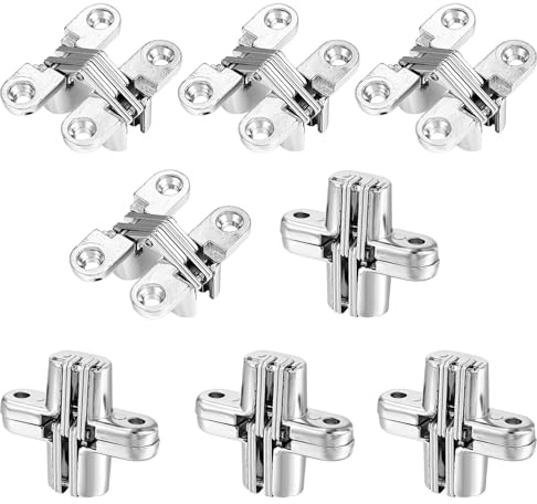 8 Packs Hidden Hinges for Cabinet Doors, 1-3/4 Stainless Steel Hidden Hinges, 180 Degree Invisible Hinge, Cross Concealed Hingesfor Cabinet, Folding Door, Folding Table and Cupboard