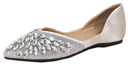 Ballerine da Donna con Strass per Abiti da Sera, Scarpe da Sposa Chiuse A Punta E Slip-on per Donna, Ballerine alla Moda