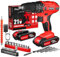 21V Cordless Drill, Electric Screwdriver Impact Driver Combi Drills Kit+ with 2 * 1500mAh Battery,Built in LED Light, 2 Speed,max Torqe 40N.m, 400-1400RPM, for Drilling/Repairing Furniture,Red