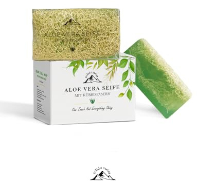 Sapone Aloe Vera con fibre di zucca [140 g] – Sapone naturale 2 in 1 e sapone esfoliante per viso e corpo | Fatto a mano, vegano e senza parabeni | Pulizia profonda per acne e imperfezioni della pelle