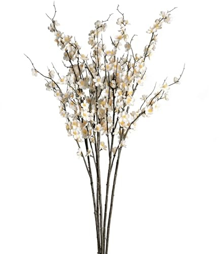 BohoSM 5pcs 39'' Cherry Blossom Branches Silk for Artificial Stems Vase Wedding Decor (5, White)