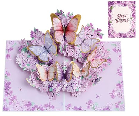 Tarjeta de felicitación de cartón de 7.87 pulgadas | Tarjeta de San Valentín con diseño de flor de mariposa | Tarjetas de bendición 3D | Tarjetas románticas para ceremonia de compromiso, aniversarios