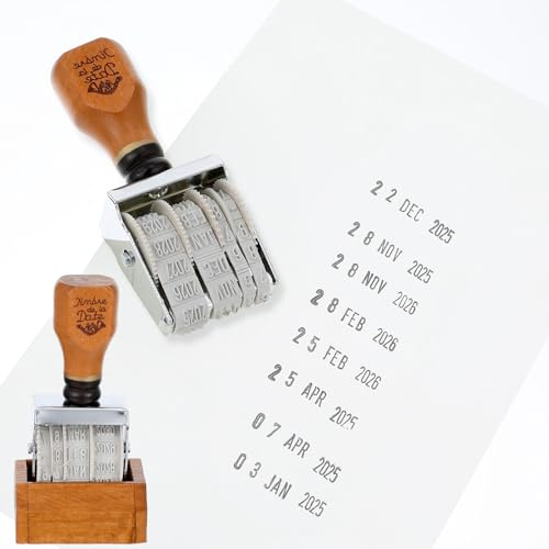 Roller Date Stamp, Retro Date Stamper Self Inking 2025-2036 | with Wooden Handle & Base, Inking Day Month Year, for Office Craft Card Making Planner Scrapbooking, 1PCS