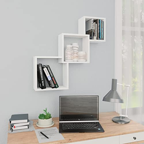 Tonture Cube Étagère murale blanche en bois - 68 x 15 x 68 cm - 3 cubes - Étagère suspendue pour salon, chambre à coucher, cuisine, bureau, rangement peu encombrant et support décoratif