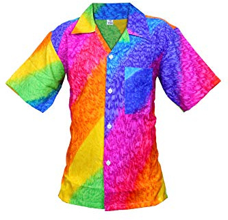 KIKLO Mens Hawaiian STAG Beach Hawaii Aloha Party Summer Holiday Fancy Shirt Rainbow (Rainbow, L)