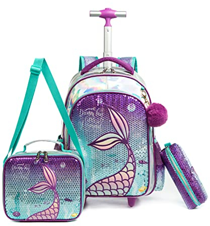 HTgroce Schulranzen mit Rollen für Mädchen, Kinderrucksack mit Rollen 3-in-1Trolley Schulrucksack für Jungen und Mädchen,Schultrolley Rucksäcke Kinder Schulrucksack Schultasche mit Rollen.
