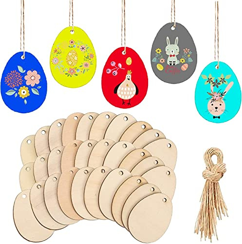 ToBeIT 40 uova di pasqua da decorare, uova in legno da dipingere, per bambini, fai da te, decorazioni pasquali