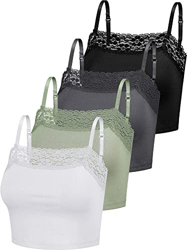 4 Camisoles à Bordure en Dentelle Respirantes Crops Tanks Tops à Bretelles Spaghetti (S)
