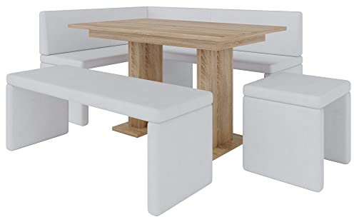 FURNISTAR Akiko Banc d'angle avec table et bancs - Groupe de bancs d'angle pour votre salle à manger, cuisine moderne, coin salon, coin repas. Parfait pour la cuisine, le bureau et la réception