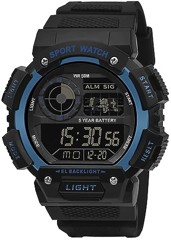 Herren Digital Quarz Uhr,Sport Militär Große Armbanduhr,50M Wasserdicht mit Wecker/Timer/LED Armbanduhr für Männer,Unisex Stoßsichere Outdoor Digitaluhr mit Resin Armband,Schwarz Blau