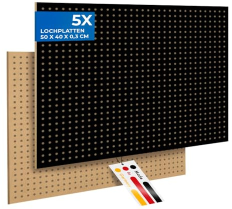 Peggy´s PEGBOARD Mini panneau perforé en bois (MDF) 50 x 40 x 0,3 cm – Trou de Ø 5 mm – Distance : 15 mm – Laqué noir – Fabriqué en Allemagne