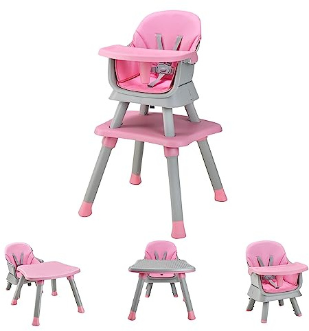 LIFEZEAL Trona Multifuncional, Funda de Tela Desmontable, Combinación Con Mantel de Juguete, Para Niños de 7-36 Meses (Rosa)