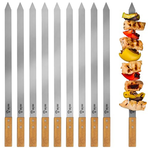 Spiedini BBQ-Toro da barbecue in acciaio inox con manico in legno (10 pezzi) | 50 cm | Set di spiedini per grigliare, Grill Skewers | Spiedo rotante, girarrosto