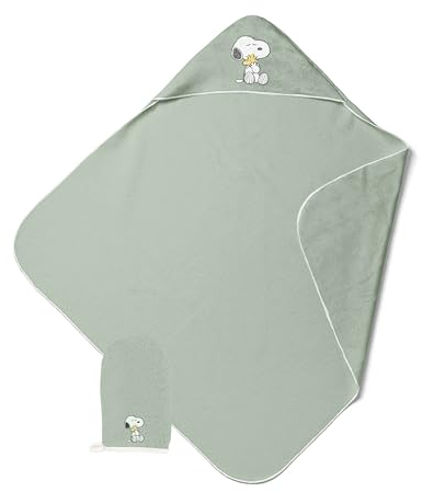 Carbotex Snoopy Peanuts Baby Handtuch mit Kapuze und Waschlappen Bestickt Grün 80x80cm, SNO213025-5